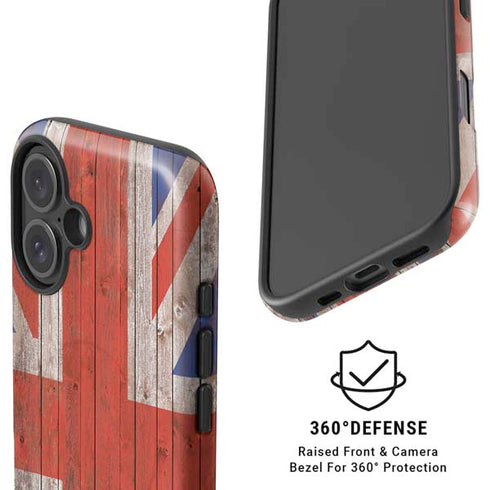 United Kingdom Flag Dark Wood iPhone 16 Plus Magsafe Impact Case
